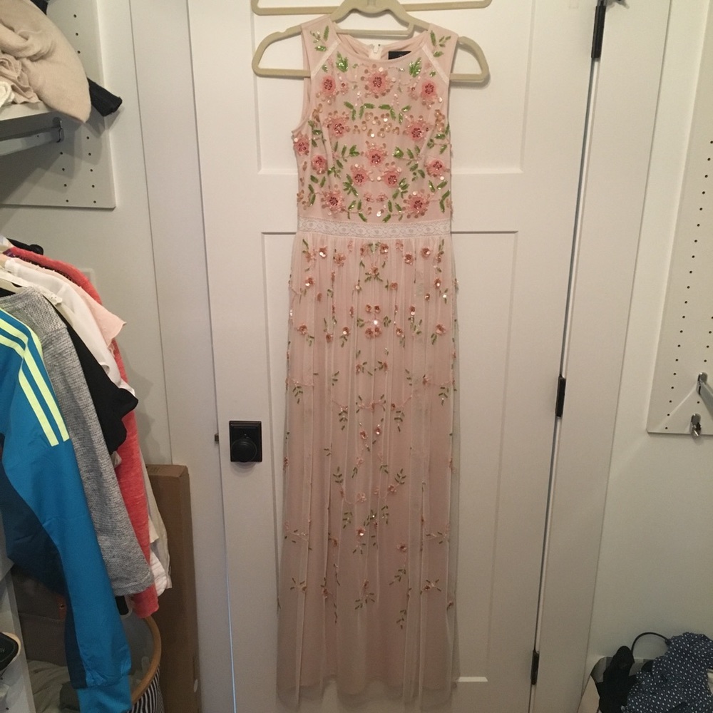 BHLDN Blush Pink Embroidered Floral Maxi Dress